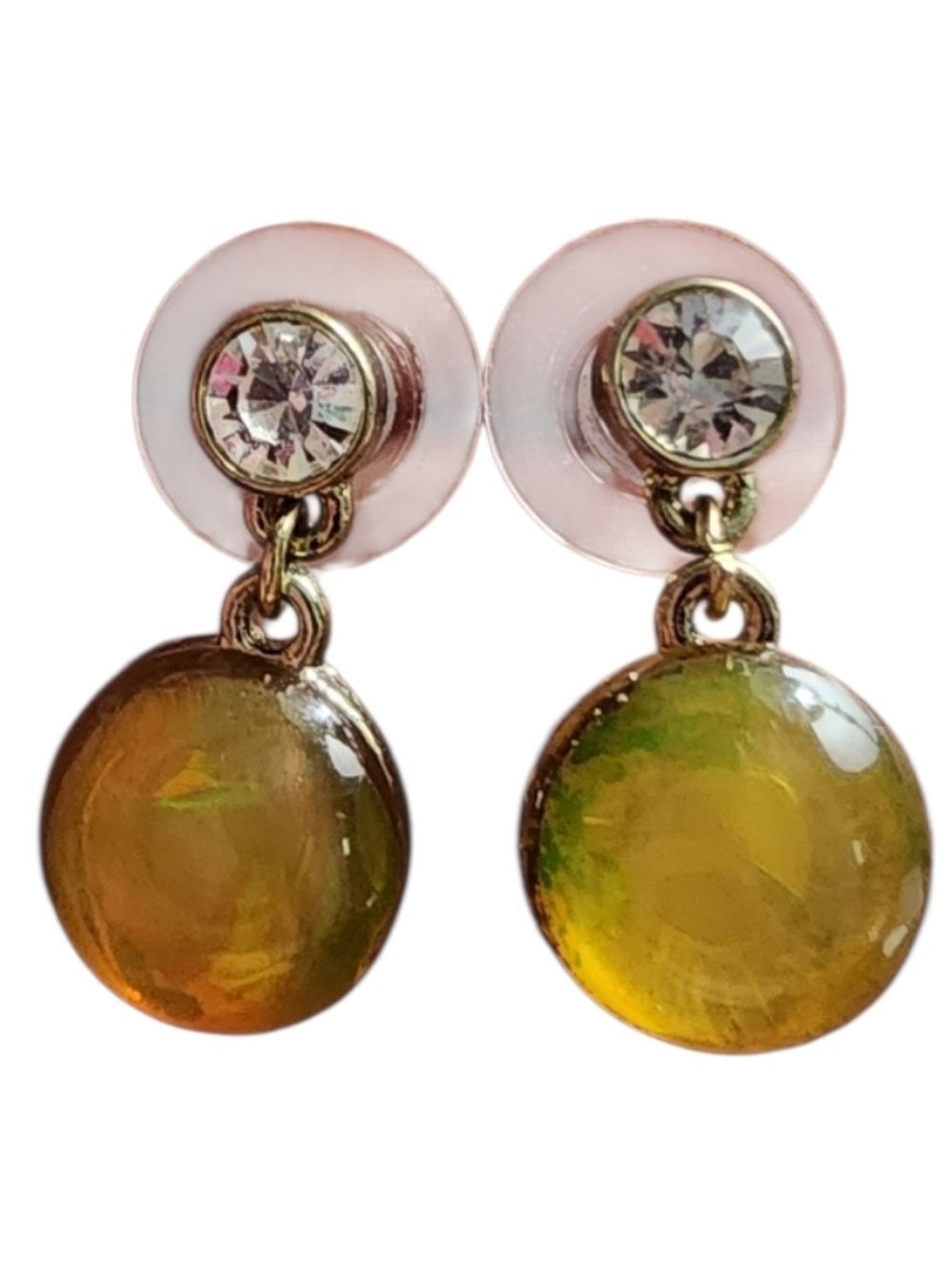 Goldtone Iridescent Green Stone Earrings
